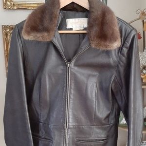 Leather jacket w mink